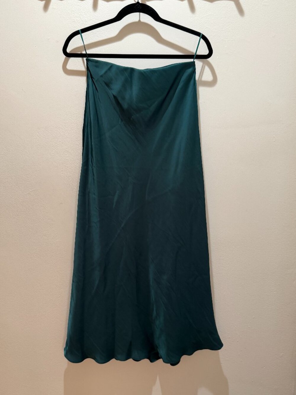 Z SUPPLY Emerald Green Satin Midi Skirt Bias Cut Slip Skirt Minimalist